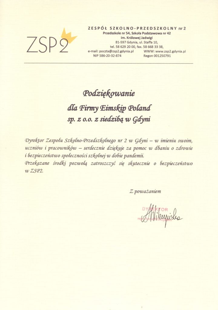 Podziękowania dla firmy EIMSKIP
