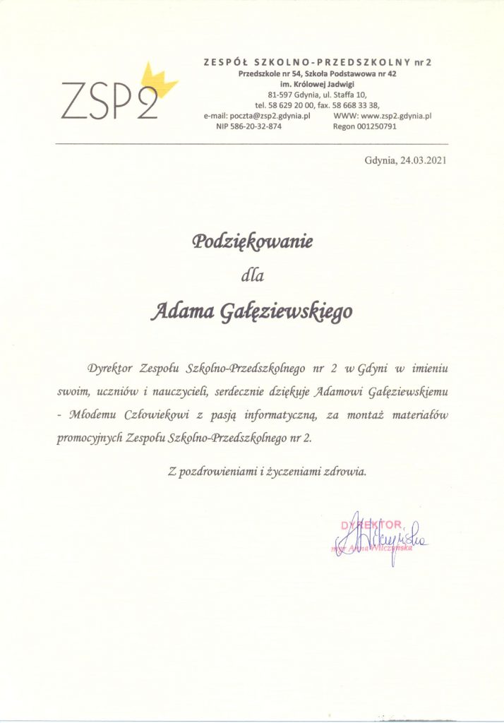 Podziękowania dla pana Adama Głęziewskiego