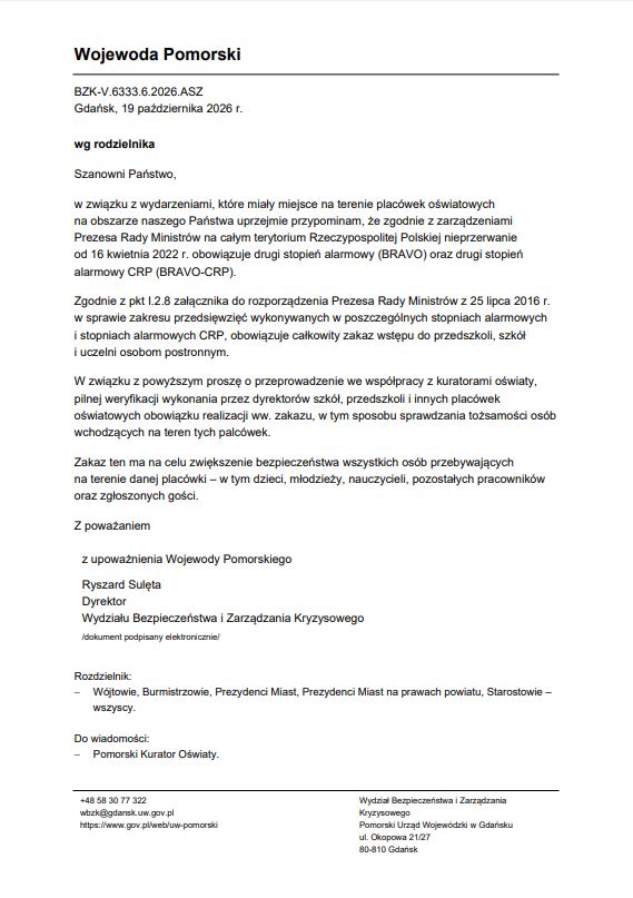 pismo Wojewody Pomorskiego